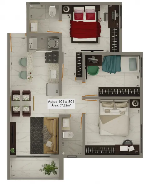 imagem 3 - Apartamento à Venda no Bairro Tambiá em João Pessoa/PB | 57,22 m² | 3 Quartos | Varanda | Academia | Espaço Gourmet imagem 3 - Apartamento à Venda no Bairro Tambiá em João Pessoa/PB | 57,22 m² | 3 Quartos | Varanda | Academia | Espaço Gourmet